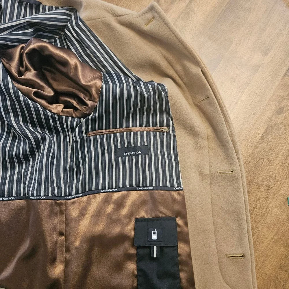 Jones New York Vintage Swinton Wool Cashmere Overcoat Men 44R Brown Long Coat - Picture 11 of 13